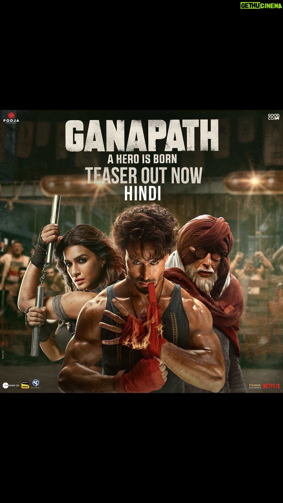 Kriti Sanon Instagram - Intezaar ka waqt khatam hua… aa gaye hain hum aapko apni duniya main le jaane… #Ganapath in cinemas this Dussehra, 20th Oct #GanapathTeaser @amitabhbachchan #vikasbahl @virajsawant #GoodCo @slglobal001 @zeemusiccompany @elliavrram @ziadmbakri @official.girishkulkarni @rahman_actor @shruthymenon @jameel.mumbai @pvrpictures