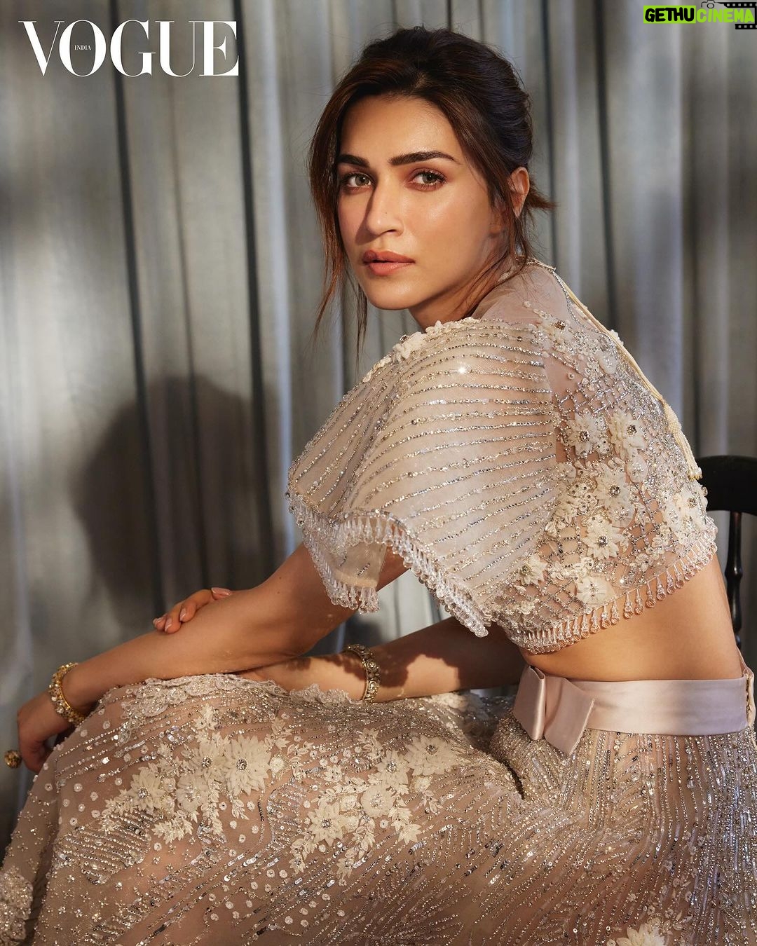 Kriti Sanon Instagram - "Take my parents to watch me win the best actor trophy live," Kriti Sanon @kritisanon) reads a diary entry out loud and then immediately shakes her head ruefully. "When I look at this page now, I can't believe I didn't take them after waiting so many years for it to happen." Her way of making amends includes going with them to the next one. Tap the link in bio to read the full cover story of the Vogue Wedding Book, available with the November-December issue. Photographed by: Nishanth Radhakrishnan (@nishanth.radhakrishnan) Styled by: Jahnvi Bansal (@jahnvibansal) Consulting art director: Nandini Shukla (@nandinishukla__) Words by: Hasina Jeelani (@words.by.hasina) Makeup artist: Adrian Jacobs (@adrianjacobsofficial) Hair stylist: Aasif Ahmed (@aasifahmedofficial) Production by: P Production (@p.productions_) Blouse, lehenga, both Falguni Shane Peacock (@falgunishanepeacockindia). Bangles, Raniwala 1881 (@raniwala1881). #kritisanon
