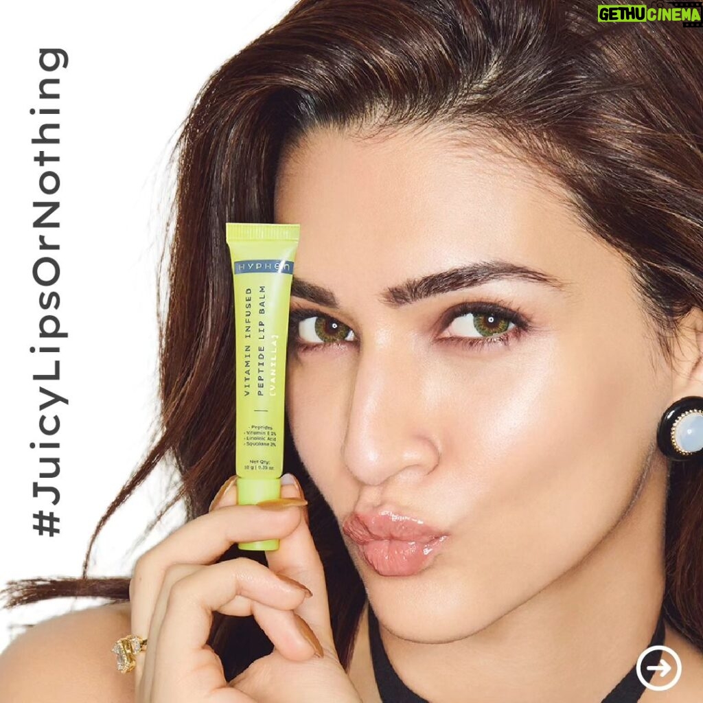 Kriti Sanon Instagram - 🌟 High-Performance Lip Care Meets the Juiciest Lips in Town! 🌟 Meet my new babies @letshyphen LIP BALMS!!! Introducing a new set of three intensely hydrating Lip Balms! Meet the VIPs - Vitamin-Infused-Peptide Lip Balms in Peach and Vanilla favours.They are the VIP treatment for your lips. And for extra sun protection, we have the ALL I Need Lip Screen with SPF 30! Right on time for the festive season, turn your lip game around with these pocket-sized wonders. All three lip balms are now available on letshyphen.com. SHOP NOW! ✨ #JuicyLipsOrNothing #LetsHyphen #HyphenLipBalms #LipBalm #Hyphen
