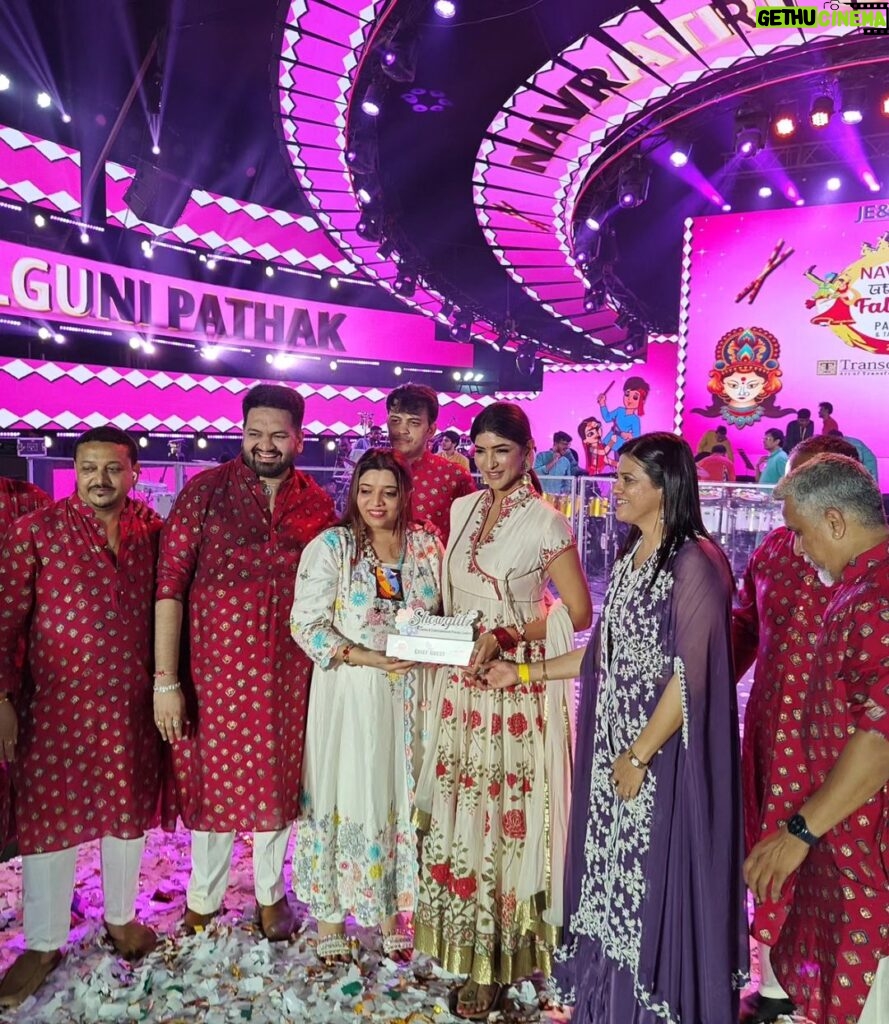 Lakshmi Manchu Instagram - A blissful evening immersed in the divine grace of Garba, graced by the presence of the illustrious Falguni Pathak Ji. The energy was nothing short of a spiritual awakening, with over 10,000 devout souls dancing in unison to honor the divine Mother Durga. This Dussehra, I send forth boundless love and blessings to vanquish the forces of evil and usher in the reign of good. A special mention to all the organizers for treating me with so much love. Late Shri Pramod Mahajan Sports Complex