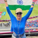 Lakshmi Manchu Instagram - What an absolutely incredible day it was, witnessing the epic clash between India and Pakistan in the World Cup, right here in the heart of Ahmedabad! The deep-rooted patriotism I feel for cricket welled up within me as I had the privilege of bonding with fellow fans and forming connections that I know will last a lifetime. This day was nothing short of extraordinary, etching itself into my heart as a cherished memory. I hold immense affection for my wonderful crew, who always brim with an unwavering enthusiasm for embracing new experiences, even when they pose challenges. When the pitch turns green, we bleed blue🇮🇳 #IndiaVsPak #ICCWorldCup