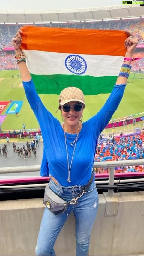 Lakshmi Manchu Instagram - What an absolutely incredible day it was, witnessing the epic clash between India and Pakistan in the World Cup, right here in the heart of Ahmedabad! The deep-rooted patriotism I feel for cricket welled up within me as I had the privilege of bonding with fellow fans and forming connections that I know will last a lifetime. This day was nothing short of extraordinary, etching itself into my heart as a cherished memory. I hold immense affection for my wonderful crew, who always brim with an unwavering enthusiasm for embracing new experiences, even when they pose challenges. When the pitch turns green, we bleed blue🇮🇳 #IndiaVsPak #ICCWorldCup