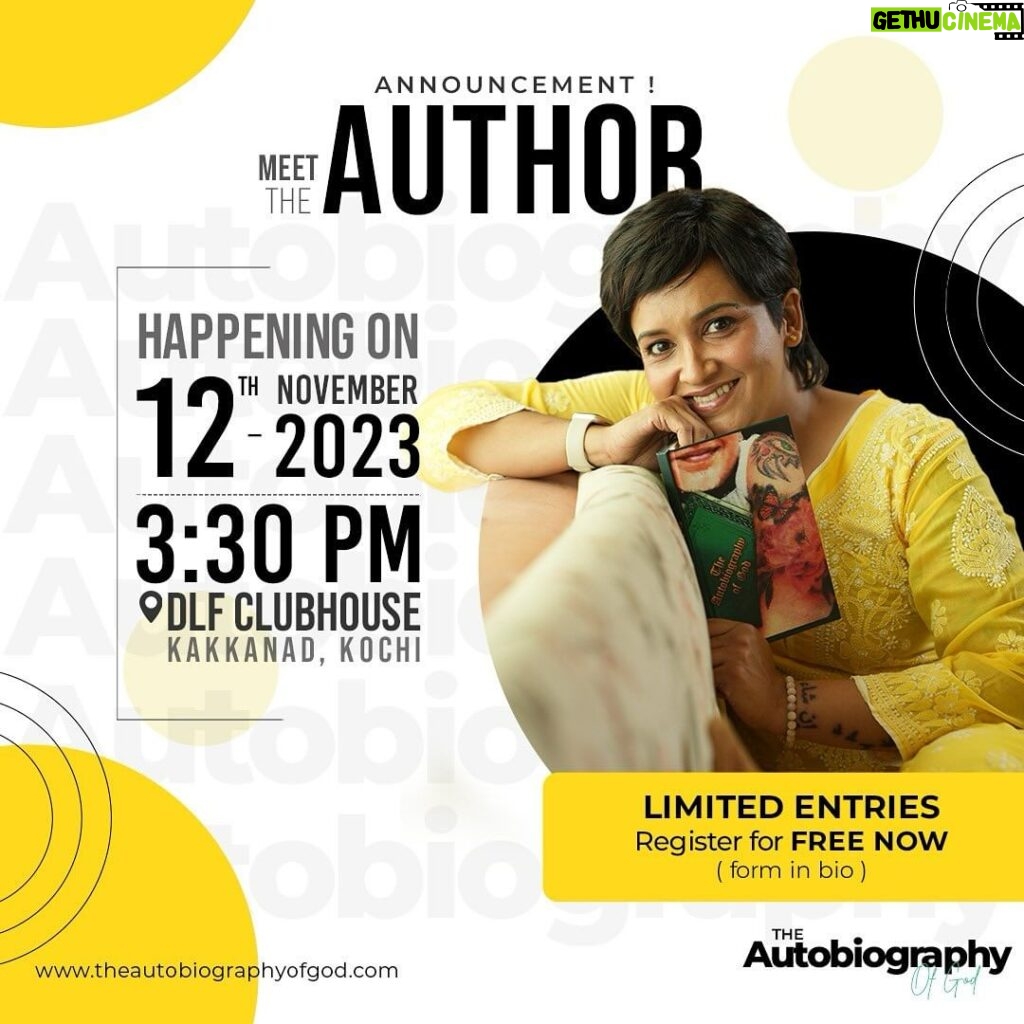 Lena Kumar Instagram - Meet The Author!! Happening on 12th November 2023 at 3:30 PM. Want to meet and greet Lenaa? Get your copy of ‘TAOG’ signed, click a photo & enjoy refreshments !!Register now for your FREE entry pass. Link in Bio !! Buy your copy now on Amazon. Link in Bio. www.theautobiographyofgod.com | Lenaa . . #happyreadingTAOG #spirituality #consciousness #evolution #selflove #self #reality #selfrealisation #wakingup #life #god #human #mindset #mindbodyspirit #ascension #love #health #mentalhealth #soul #change #growth #bliss #book #instagram #amazon #i #bharat #india #world
