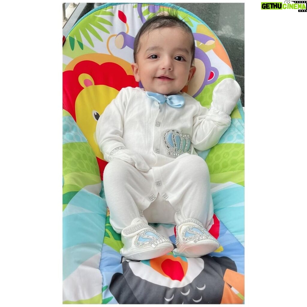 Loveleen Kaur Sasan Instagram - He’s has our whole heart & soul🤍🤍 Let me introduce our second Baby “Prince”🤴🧿 We love you to the sun & back .. coz the moon is too close & our love goes faaaar beyond that 🤍🤍
