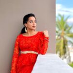 Maanasi G Kannan Instagram - ❤️‍🔥 Wearing - @akira_the_couture__ ♥️ Pc - @_srishaaaa__ ❤️ #maanasi #maanasisupersinger #outfit #red