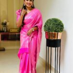 Madhumitha H Instagram - I just wanted to look pretty in pink. Saree by - @shree_roopacollections #saree #pinksaree #lovely #staycute #traditional #smile