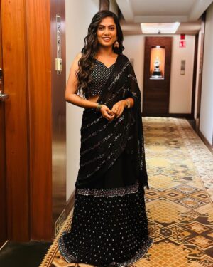 Madhumitha H Instagram - My soul speaking colour 🖤💫
.
Hairstyle - @mahesh_hairstylist 

#beyou #blacklove #lehenga #soulcolours #smile  #pose #curlyhair #curls
