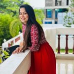 Madhumitha H Instagram - Thanks you for this beautiful outfit @mivar_boutique Loving this dress❤️✨ #outfit #chudidar #redchudidar #smile
