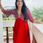 Madhumitha H Instagram - Thanks you for this beautiful outfit @mivar_boutique Loving this dress❤️✨ #outfit #chudidar #redchudidar #smile
