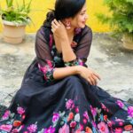 Madhumitha H Instagram - May the celebration bring you joy and peace !✨ Happy Ayuda Pooja🌸 Dress - @sprinkles_thefashion #blackdress #ayuda #ayudapooja #festival #festivemode #navratri #smilemore #traditional #ethnic #ethnicwear #flowers