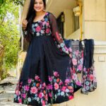 Madhumitha H Instagram - May the celebration bring you joy and peace !✨ Happy Ayuda Pooja🌸 Dress - @sprinkles_thefashion #blackdress #ayuda #ayudapooja #festival #festivemode #navratri #smilemore #traditional #ethnic #ethnicwear #flowers