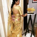Mahalakshmi Shankar Instagram - Attractive pure kora tusser fabric with designer embroidery all over saree and weaving Kanchi border from @chinnam_collections Beautiful blouse designed and stitched by @anora_artstudio Hair stylist @jenifer_hair_stylist_official