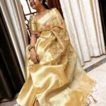 Mahalakshmi Shankar Instagram - Attractive pure kora tusser fabric with designer embroidery all over saree and weaving Kanchi border from @chinnam_collections Beautiful blouse designed and stitched by @anora_artstudio Hair stylist @jenifer_hair_stylist_official