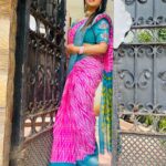 Mahalakshmi Shankar Instagram - Aari work blouse designed and stitched by @prabhaaaricreations. The work was neat and good and they made exactly what I asked. The stitching and fitting was perfect. Beautiful Kora cotton saree from @poppy_petals1013 Beautiful jewellery set from @jk_bridalmakeover_and_mehendi