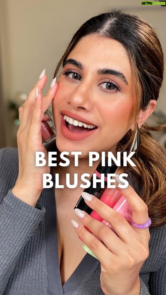 Malvika Sitlani Instagram - Pink Blushes forever!🩷🫶🏻 1. Nudestix - Cherie 2. Huda Beauty - Proud Pink 3. Pixi On The Glow - Fleur 4. Rare Beauty Soft Pinch Blush - Hope 5. Rare Beauty Stay Vulnerable Melting Blush - Nearly Neutral All these blushes are available on their respective websites, Nykaa & TIRA