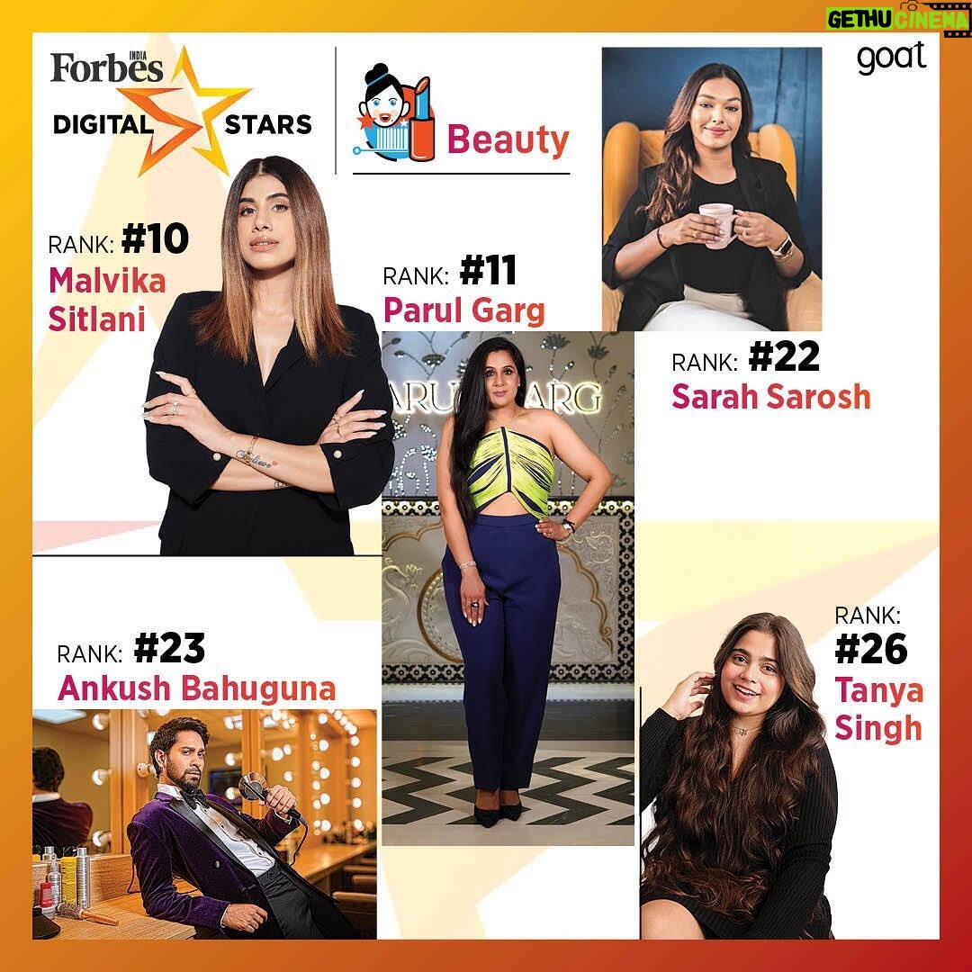 Malvika Sitlani Instagram - #DigitalStars2023 | Rounding out the Top 10, @malvikasitlaniofficial is an influencer-turned-entrepreneur, while @itistanyasingh (Rank 26) is a certified cosmetologist sharing DIY tips for beauty products. @goat_india_ @thegoatagency