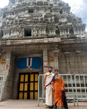 Meghana Lokesh Instagram - Blessed to have visited the great holy places Kanipakam, Tirumala, kalahasthi 🙏🏼 
Felt divine to reach Thirumala on foot by steps with my dear husband, Sarve Jana sukhino bhavanthu! Thank god🙏🏼 
.
.
.
#tirupati #tirumala #kanipakam #kalahasthi 
#feeling #great #powerful #indian #temple #temples #blessed