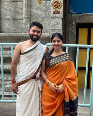 Meghana Lokesh Instagram - Blessed to have visited the great holy places Kanipakam, Tirumala, kalahasthi 🙏🏼 
Felt divine to reach Thirumala on foot by steps with my dear husband, Sarve Jana sukhino bhavanthu! Thank god🙏🏼 
.
.
.
#tirupati #tirumala #kanipakam #kalahasthi 
#feeling #great #powerful #indian #temple #temples #blessed