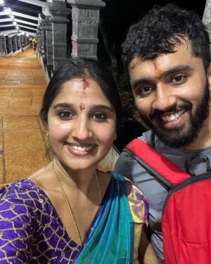 Meghana Lokesh Instagram - Blessed to have visited the great holy places Kanipakam, Tirumala, kalahasthi 🙏🏼 
Felt divine to reach Thirumala on foot by steps with my dear husband, Sarve Jana sukhino bhavanthu! Thank god🙏🏼 
.
.
.
#tirupati #tirumala #kanipakam #kalahasthi 
#feeling #great #powerful #indian #temple #temples #blessed
