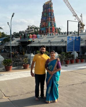 Meghana Lokesh Instagram - Blessed to have visited the great holy places Kanipakam, Tirumala, kalahasthi 🙏🏼 
Felt divine to reach Thirumala on foot by steps with my dear husband, Sarve Jana sukhino bhavanthu! Thank god🙏🏼 
.
.
.
#tirupati #tirumala #kanipakam #kalahasthi 
#feeling #great #powerful #indian #temple #temples #blessed