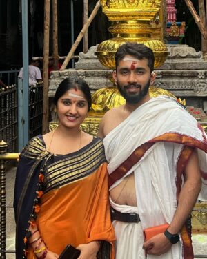 Meghana Lokesh Instagram - Blessed to have visited the great holy places Kanipakam, Tirumala, kalahasthi 🙏🏼 
Felt divine to reach Thirumala on foot by steps with my dear husband, Sarve Jana sukhino bhavanthu! Thank god🙏🏼 
.
.
.
#tirupati #tirumala #kanipakam #kalahasthi 
#feeling #great #powerful #indian #temple #temples #blessed