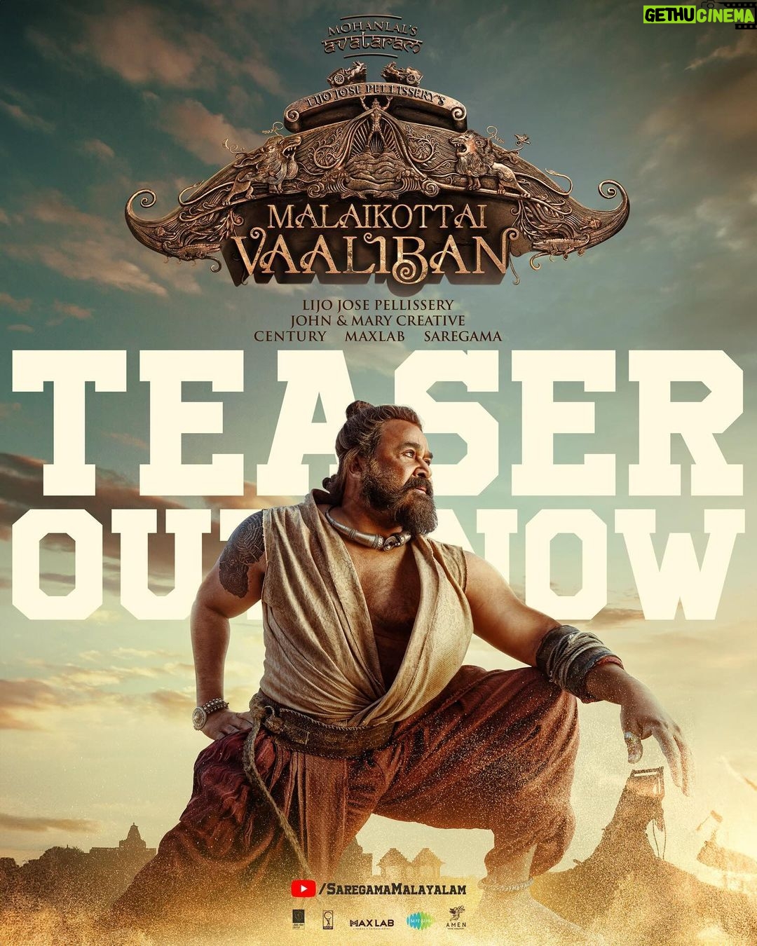 Mohanlal Instagram - Malaikottai Vaaliban Official Teaser out now! Link in bio ๐ #MalaikottaiVaalibanTeaser #VaalibanOnJan25 Malayalam | Tamil | Telugu | Hindi | Kannada @lijo_lebowski @shibu_babyjohn @achubjohn @madhuneelakandan #HareeshPeradi @tinu_pappachan @sonalee18588 @danishsait @katha_nandi @iprashantpillai @itssujithsudhakaran @johnandmary.creative @centuryfilms.in #maxlab @deepujosephmundakkal @samanthvinil @phulawa @manoj_moses @yoodleefilms @saregamamalayalam @saregama_official