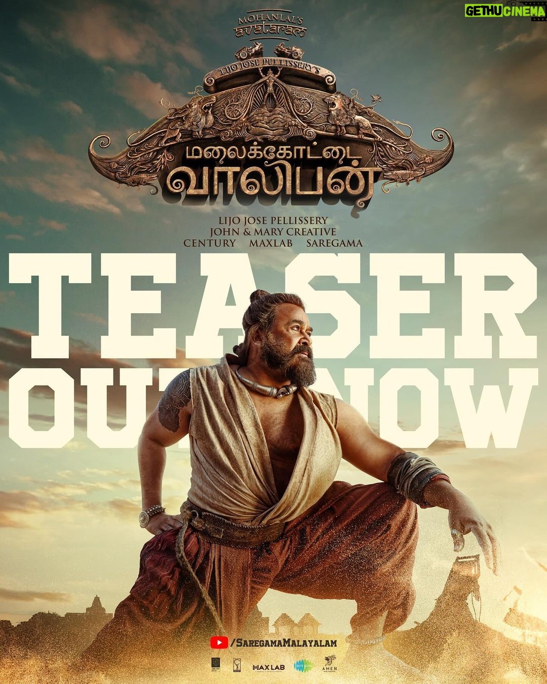 Mohanlal Instagram - Malaikottai Vaaliban Official Teaser out now! Link in bio ๐ #MalaikottaiVaalibanTeaser #VaalibanOnJan25 Malayalam | Tamil | Telugu | Hindi | Kannada @lijo_lebowski @shibu_babyjohn @achubjohn @madhuneelakandan #HareeshPeradi @tinu_pappachan @sonalee18588 @danishsait @katha_nandi @iprashantpillai @itssujithsudhakaran @johnandmary.creative @centuryfilms.in #maxlab @deepujosephmundakkal @samanthvinil @phulawa @manoj_moses @yoodleefilms @saregamamalayalam @saregama_official