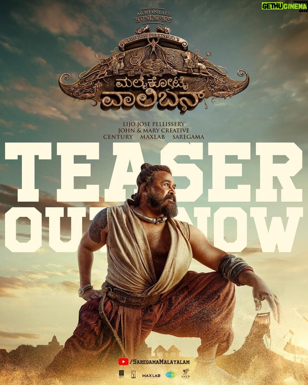 Mohanlal Instagram - Malaikottai Vaaliban Official Teaser out now! Link in bio ๐ #MalaikottaiVaalibanTeaser #VaalibanOnJan25 Malayalam | Tamil | Telugu | Hindi | Kannada @lijo_lebowski @shibu_babyjohn @achubjohn @madhuneelakandan #HareeshPeradi @tinu_pappachan @sonalee18588 @danishsait @katha_nandi @iprashantpillai @itssujithsudhakaran @johnandmary.creative @centuryfilms.in #maxlab @deepujosephmundakkal @samanthvinil @phulawa @manoj_moses @yoodleefilms @saregamamalayalam @saregama_official