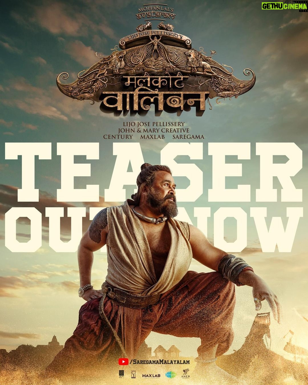 Mohanlal Instagram - Malaikottai Vaaliban Official Teaser out now! Link in bio ๐ #MalaikottaiVaalibanTeaser #VaalibanOnJan25 Malayalam | Tamil | Telugu | Hindi | Kannada @lijo_lebowski @shibu_babyjohn @achubjohn @madhuneelakandan #HareeshPeradi @tinu_pappachan @sonalee18588 @danishsait @katha_nandi @iprashantpillai @itssujithsudhakaran @johnandmary.creative @centuryfilms.in #maxlab @deepujosephmundakkal @samanthvinil @phulawa @manoj_moses @yoodleefilms @saregamamalayalam @saregama_official