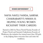 Navya Naveli Nanda Instagram - 350 girls.. and still a long long way to go! Here’s proving that your background or gender should never and will never be a barrier towards building a career. Building aspirational careers and growing our workforce participation one step at a time with @futurereadynimaya @samyak_chakrabarty thank you for being my partner (and mentor occasionally) in building a more equal and ambitious world for women. The backbone and true reason why this functions the way it does, and creates this kind of impact @adrijaa_16 @raajanam the real rockstars 💫🌟 Thank you @yourstory_com for sharing our journey!