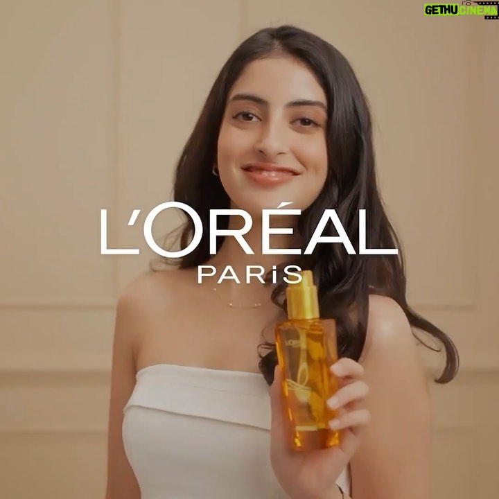 Navya Naveli Nanda Instagram - The L’Oréal Paris Extraordinary Oil Serum is my secret to a good-hair day! ✨ Enjoy soft, shiny, frizz-free hair everyday!