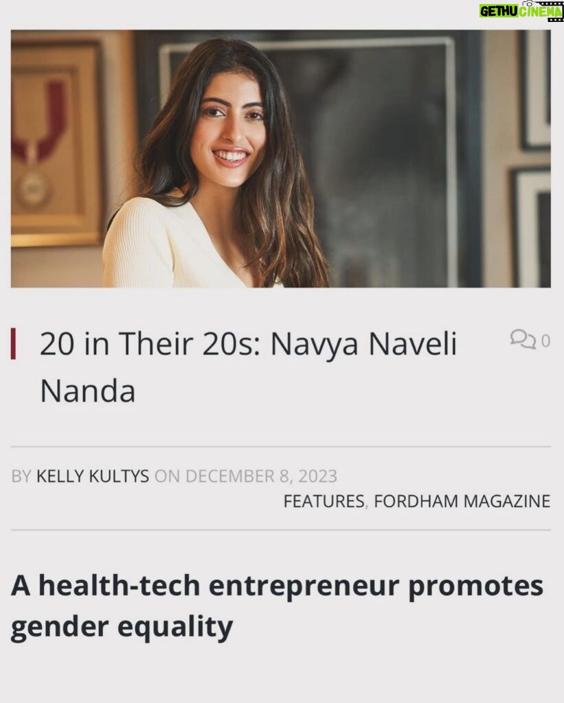 Navya Naveli Nanda Instagram - Grateful to be on my college @fordhamuniversity’s list of alumni making impact ♥️