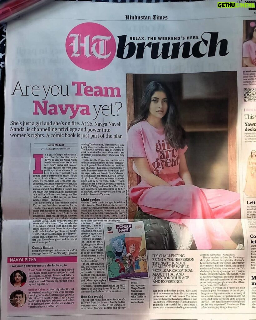 Navya Naveli Nanda Instagram - Thank you @htbrunch 💓