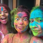 Nidhi Bhanushali Instagram - So grateful for this day to have repeatedly, with out fail, every year filled my life with joy and colours (literally). Happy Holi 🌈 Taking this opportunity to share this cute video @surfingindia & @shreyas__pawar made from last year’s holi. P.s. - Incredibly missing my family and friends back at home. This occasion will always be slightly incomplete without them by my side.