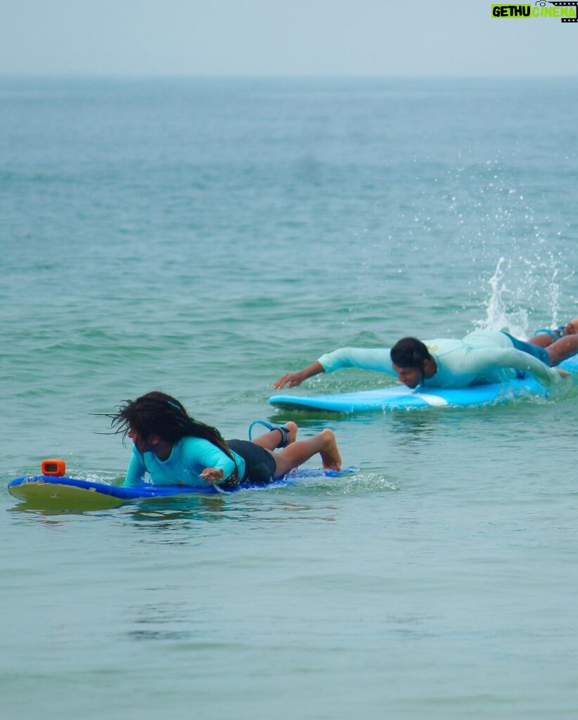 Nidhi Bhanushali Instagram - Few of the first shots from surfing at @surfingindia Watch our latest episode on YouTube. Link in Bio. Endless paddling to being wiped out to nose diving to riding the wave. Surfing gives me joy that matches no other. Mantra Surf Club - Surfing India