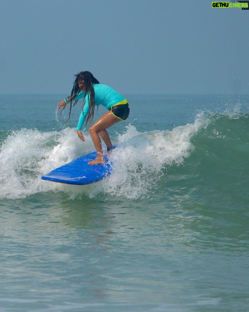 Nidhi Bhanushali Instagram - Few of the first shots from surfing at @surfingindia Watch our latest episode on YouTube. Link in Bio. Endless paddling to being wiped out to nose diving to riding the wave. Surfing gives me joy that matches no other. Mantra Surf Club - Surfing India