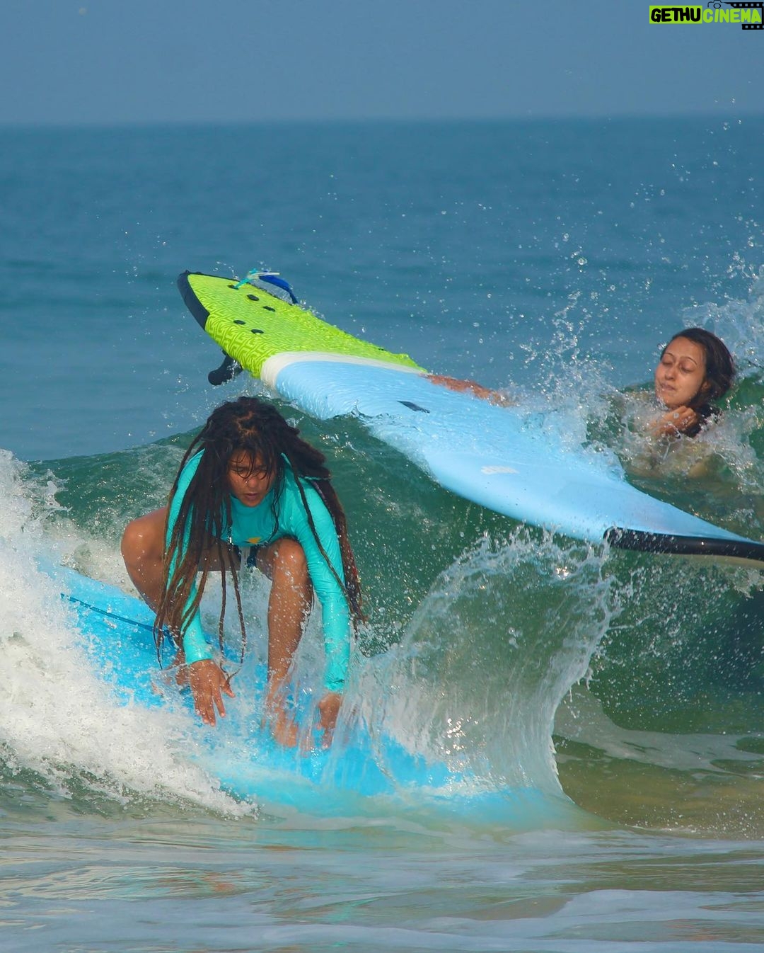 Nidhi Bhanushali Instagram - Few of the first shots from surfing at @surfingindia Watch our latest episode on YouTube. Link in Bio. Endless paddling to being wiped out to nose diving to riding the wave. Surfing gives me joy that matches no other. Mantra Surf Club - Surfing India