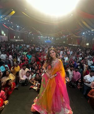 Nidhi Shah Instagram - Embrace the power of Goddess Durga within you and conquer your fears. Let the divine energy of Durga Ashtami bring peace, harmony and success 🙏🏼✨ 
HAPPY ASHTAMI ✨

About last night ❤️Hyderabad  you were amazing. It was simply surreal. Thank you for your immense love🫶✨ #gratitude 🙏🏼

Styled by @thedotdiary @thedottstyle 
Outfit by @basilleafworld