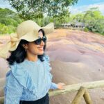 Niharika Dash Instagram - The Seven Coloured Earths refer to a natural phenomenon in Chamarel, Mauritius, where the sand dunes display seven distinct colors, ranging from red, brown, violet, blue, green, to yellow. This unique geological feature is a popular tourist attraction due to the striking and vibrant hues created by the mineral content of the sand. ❤️ Chamarel 7 Coloured Earth Geopark, Mauritius