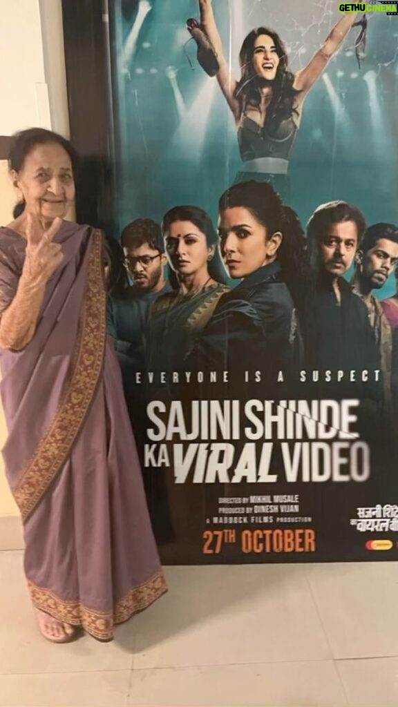 Nimrat Kaur Instagram - BEST endorsement possible!! My 93 old Naniji went to the theatre to watch a movie after 50 YEARS!! No words can describe this feeling…really missed being there with her. As she said best in the end…“yeh pichurr jrooooor dekho!!” 🥹♥😭🤌🏼🙌🏼 #sajinishindekaviralvideo NOW IN CINEMAS!!!