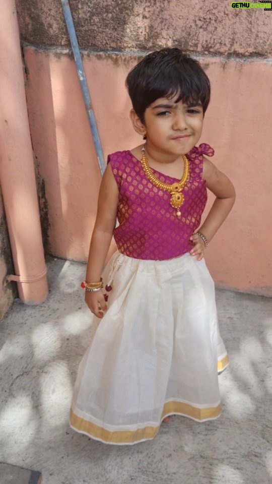 Nisha Krishnan Instagram - Onam costume preparations for the Lil one 😁 Customized by my dear friend @the_cloth_kitchen 🥰 #onam #preparingforonam #toddler #toddlerdress #pattupavadai #style