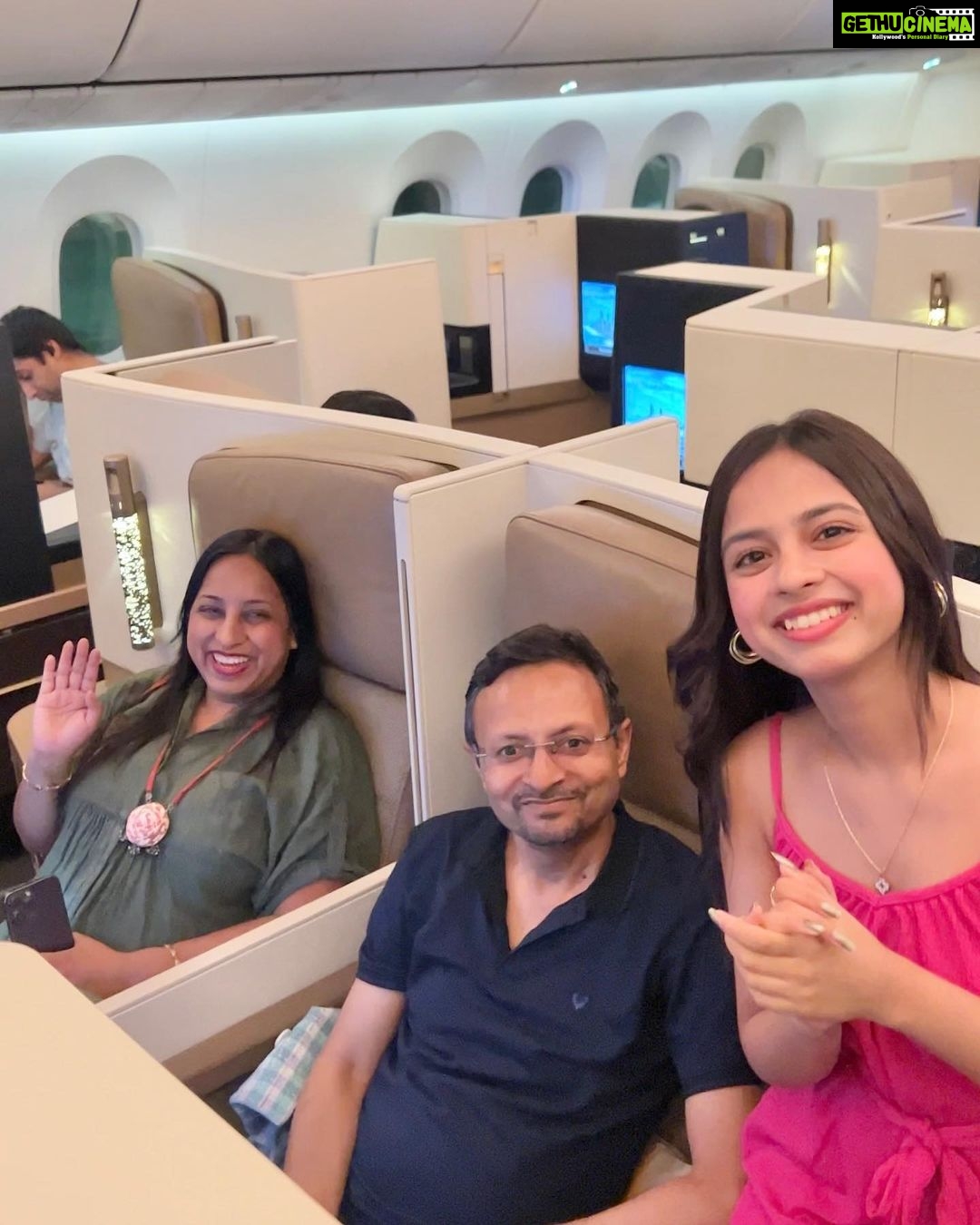 Nitanshi Goel Instagram - "Celebrating my parents' first-ever business class flight with a grateful heart!♥️✨ Last time, I felt a bit sad to see my parents in the economy class while I was in luxury! But that only fueled my desire to work harder and make their dreams come true. They have always worked hard to fulfill mine, and now it's my turn to do the same for them! Here's to many more comfortable journeys together ✈️ Love you @nitingoeljii daddy😘 @rashigoelofficial mumma😘 Also Spot one of my fav actor in 5th pic♥️ #IIFAONYAS #iifa2023 #iifa #iifrocks #FamilyLove #BusinessClassDreams #nitingoel #rashigoel #nitanshigoel Etihad Airways Business Class