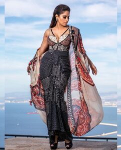 Nushrratt Bharuccha Instagram - Sky is the Limit.. just got to keep looking up! Outfit : @aseemkapoor_official Jewels : @minerali_store @goldenwindow @ishhaara Shoes : @casadeiofficial Styled by : @samidha.wangnoo Style team : @gaurii77 @mayzaideh_khalid Glam team : @yaronmess 📸 : @ronenfadida