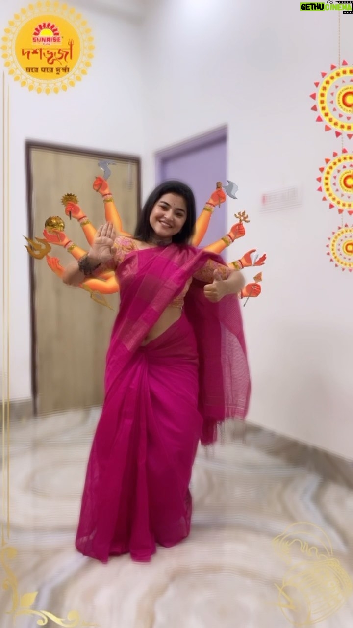 Oindrila Saha Instagram - With the biggest hit out this Puja, it’s time to take the #sunrisedashabhuja dance challenge. Create a reel with #sunrisedashabhuja AR filter on FB/Insta and share from your handle. Don’t forget to tag @sunrisepure 2 best performers will get a chance to enjoy ‘Coffee with Abir Chatterjee’.. For those who don’t enjoy dancing, you can also participate by commenting 2 lines from Sunrise Dashabhuja Puja Song in the comments section of the music video in Sunrise Pure YouTube Channel. What are you waiting for? Get reeling! Instagram Link : https://www.instagram.com/ar/1056241418739062 Facebook Link : https://www.facebook.com/fbcameraeffects/tryit/1056241418739062 #Sunrise #Sunrisepure #SunriseDashabhuja #Ghoreghoredurga #ARfilter #PujoARfilter #PictureFilter #LookPujoReady #InstagramFilter #DurgaPujoSpecial #Hookstepchallenge