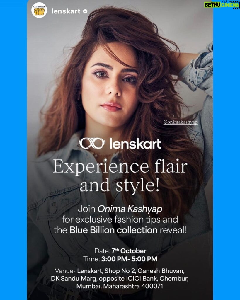 Onima Kashyap Instagram - @lenskart Hi Guys, I have an amazing news for you all of you, since so many of you asked me to arrange a meet & greet so I’m coming to the Lenskart store in Chembur, Maharashtra at 3:30pm tomorrow & i would like to invite you for the same, I’m so excited to meet you all in person. We have a fun day planned specially for you all. See you tomorrow. Meet & Greet at Lenskart store, Chembur Maharashtra Date: 7th Oct,2023 Time: 3:30-5pm