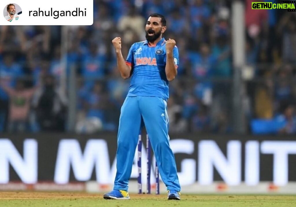 Payal Rohatgi Instagram - Be the reason why people believe in pure hearts, good vibes and kind souls. #payalrohatgi #yogasehihoga🧘‍♂ #ladkihoonladsaktihoon Posted @withregram • @rahulgandhi Superb bowling by man of the match, Mohammad Shami! His consistent match winning performances have made him a standout player in this World Cup.