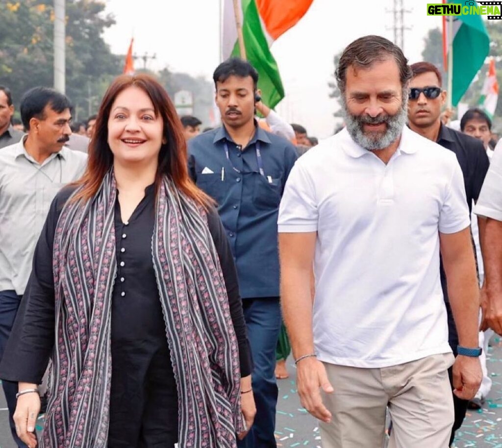 Pooja Bhatt Instagram - One year ago on this date,I joined the #bharatjodoyatra in Telangana walking besides @rahulgandhi for 10 kms. A short distance physically but long enough to give me a better understanding of the man himself & most importantly the feeling that resonated on the ground,out on the streets, in the hearts of people. I was the first from Bollywood to join and did so to reinstate my faith in the diversity of our great nation. The India that refuses to be reduced to one language,one colour,one ‘sur’. All of us are better than one of us and I will join hands and walk with anyone and everyone who dares to propagate love in times of hate and talks about unification in the real sense of the word. Beyond that I have no interest in politics nor the power game. We are artists and that means shunning power. What it also means is standing up for what one believes in,especially when it is not convenient nor popular and ‘walking one’s talk’. Grateful to have been part of this milestone in History. For the experience,the understanding,the generosity,the humility 🙏 Long live Bharat! Long live India. We are blessed to be born to this rich,diverse land. 🙏🇮🇳 #loveconquersall #daretolove #intimesofhate #bharatjodoyatra