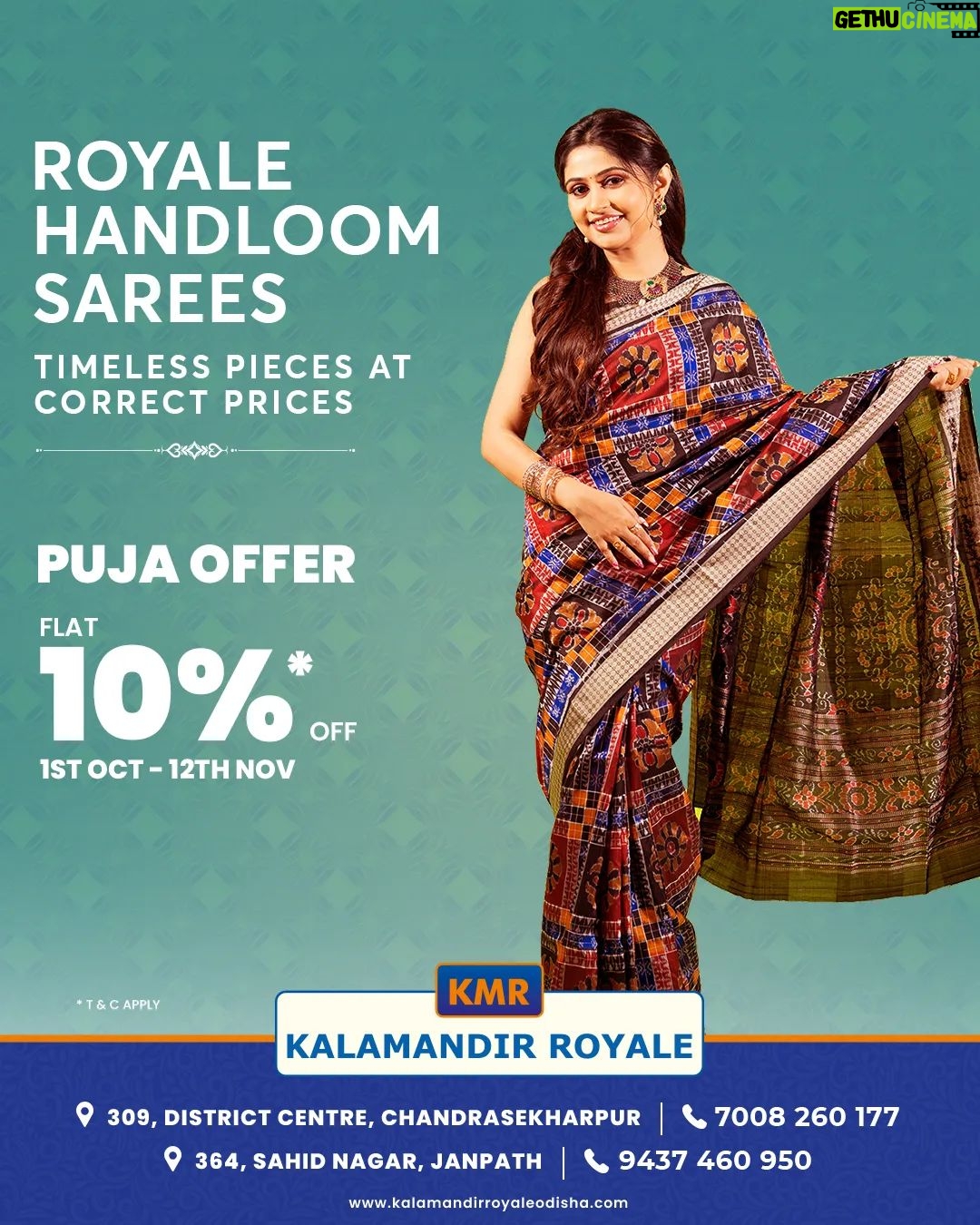 Poonam Mishra Instagram - Elevate your festive elegance with our exquisite Royale Handloom Sarees. These timeless pieces are now available at incredible prices, made even more enchanting with our Puja offer – a generous 10% discount! This offer is valid from November 1st to November 12th, so don't miss your chance to own these regal treasures at reduced prices. Indulge in the charm of authentic handloom craftsmanship and make a style statement that lasts a lifetime. Visit Kalamandir Royale and celebrate the festive season in true splendor. ✨🛍️ . . . #RoyaleHandloomSarees #FestiveElegance #TimelessFashion #PujaOffer #FestiveShopping #KalamandirRoyale