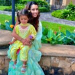 Pranitaa Pandit Instagram - Swipe Left ⬅️❤️ This Ganpati is Special for first time Anysha celebrated it with her Family & Friends .. looking beautiful wearing @klistel.official .. #indianwear #kidswear #hersmile #ganpatibappamorya #yellow&pink Marketing Partner - @outmatch.co.in