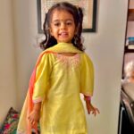 Pranitaa Pandit Instagram - Swipe Left ⬅️❤️ This Ganpati is Special for first time Anysha celebrated it with her Family & Friends .. looking beautiful wearing @klistel.official .. #indianwear #kidswear #hersmile #ganpatibappamorya #yellow&pink Marketing Partner - @outmatch.co.in